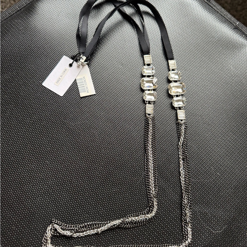 Tarnish Crystal & Ribbon Chain Necklace